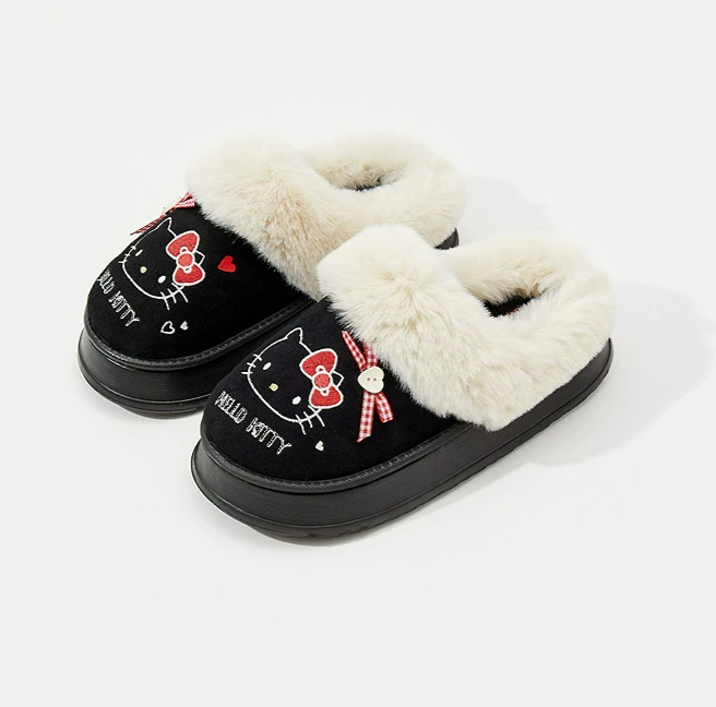 Hello Kitty Plush Slippers - Cute Fall/Winter Home Shoes for Indoor and Outdoor Use