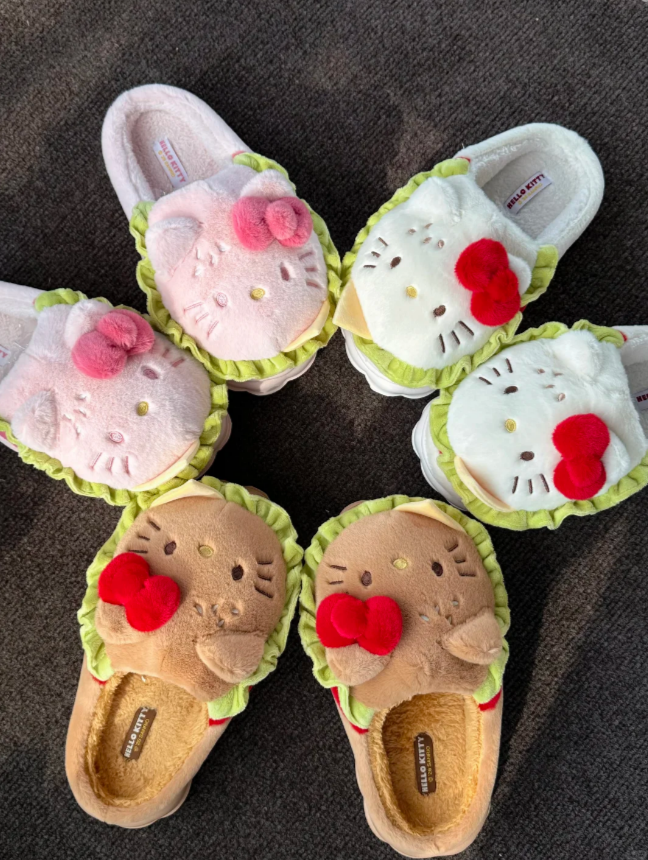 H K Hamburger Shape Slippers Fluffy Shoes