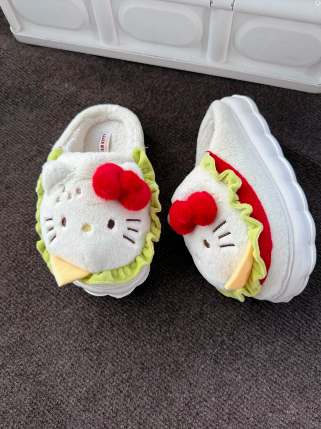 H K Hamburger Shape Slippers Fluffy Shoes