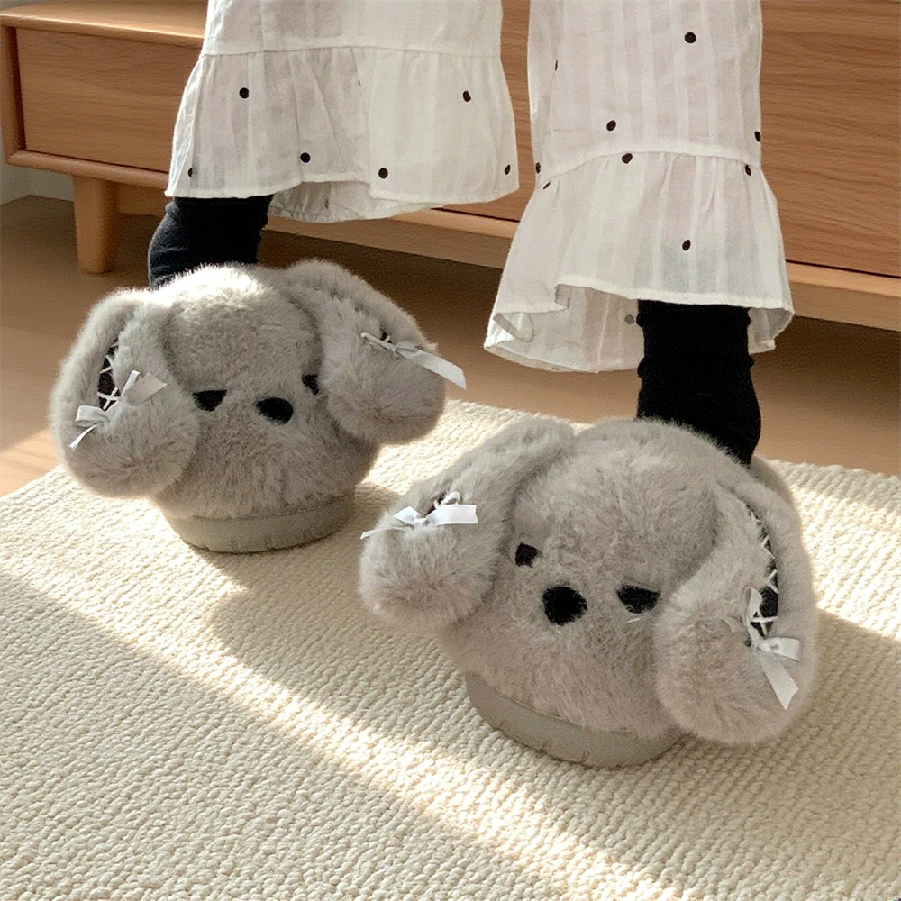 Rabbit plush slippers, non-slip indoor home shoes