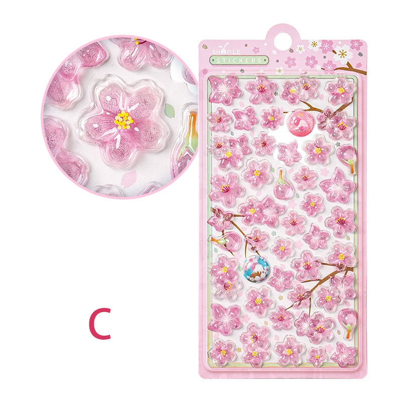 3D Cherry Blossom Relief Decorative Sticker