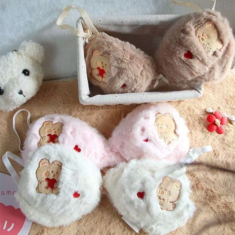 Womens 2pcs Bra Panty Set Bear Plush Bow Underwear Lingerie