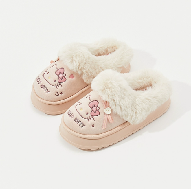 Hello Kitty Plush Slippers - Cute Fall/Winter Home Shoes for Indoor and Outdoor Use