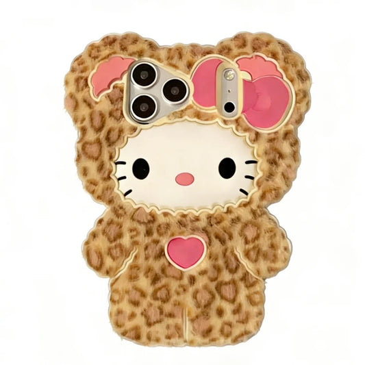 HK Cute Leopard-Print Plush Silicone Phone Case