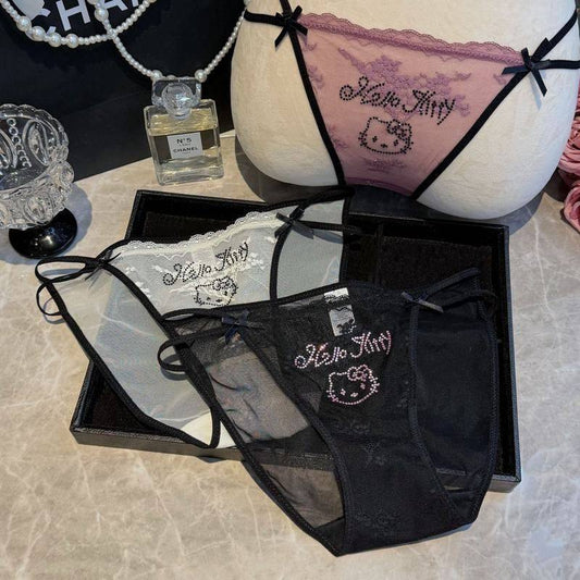H K Rhinestone Lace Coquette Panties
