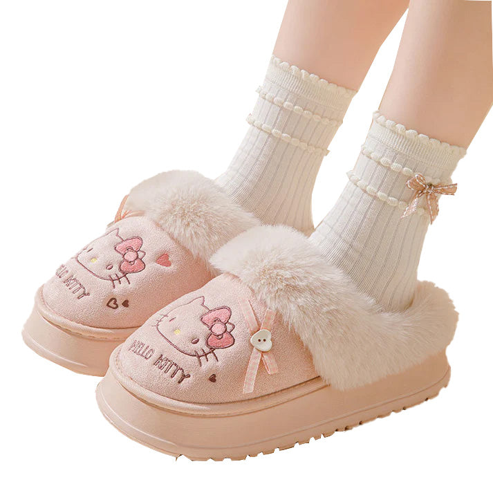 Hello Kitty Plush Slippers - Cute Fall/Winter Home Shoes for Indoor and Outdoor Use