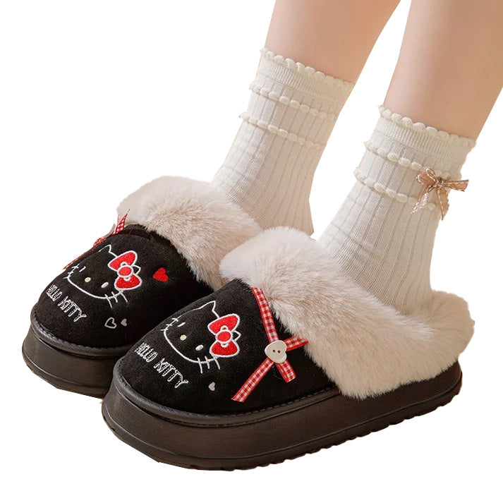 Hello Kitty Plush Slippers - Cute Fall/Winter Home Shoes for Indoor and Outdoor Use