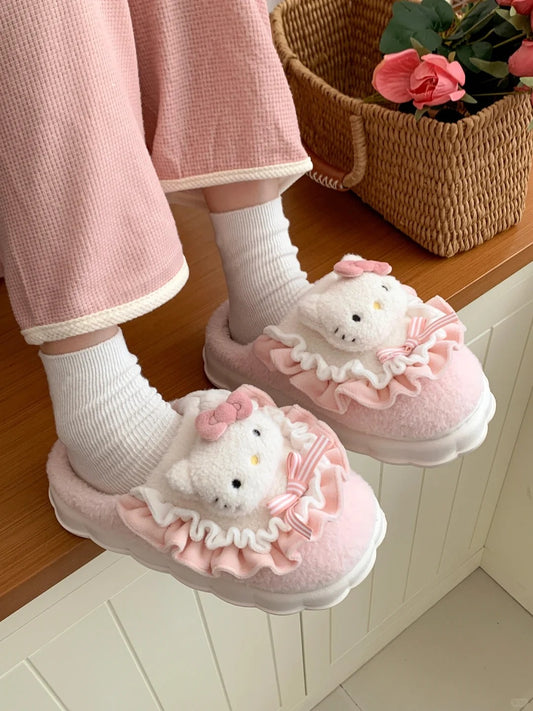 Sanrio Fuzzy Slippers Women Fluffy Kawaii House Slippers