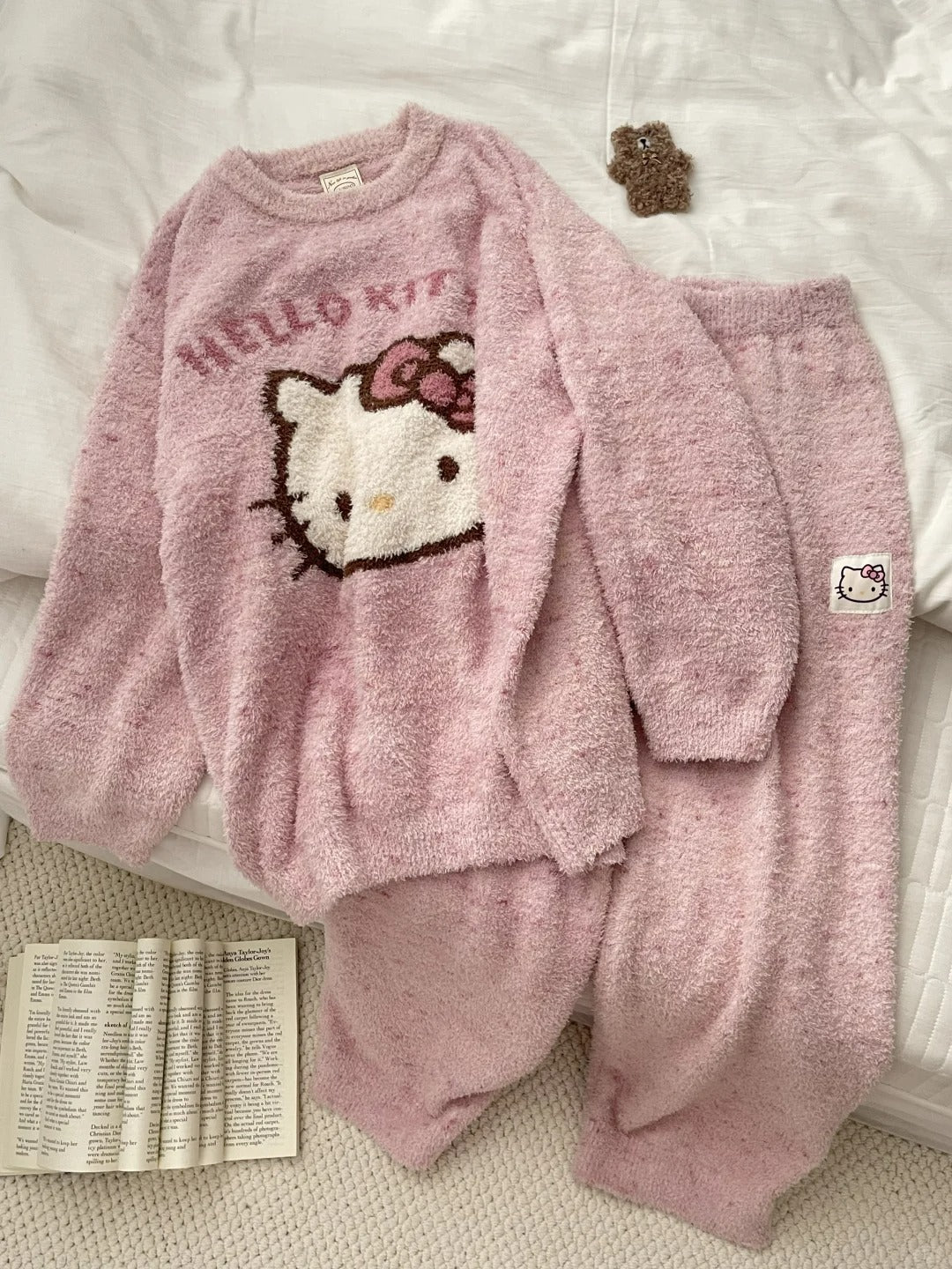 Hello Kitty fuzzy Long Sleeve Lounge wear Pajama Set