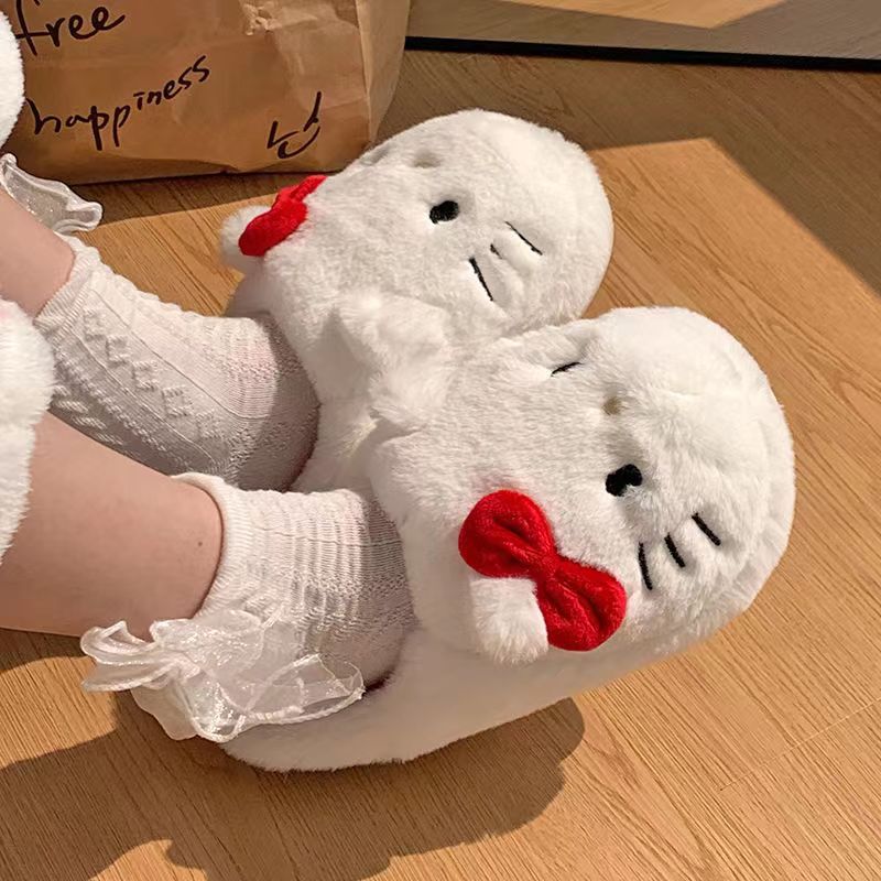 Hello Kitty Fuzzy Slippers Women Kawaii Slippers