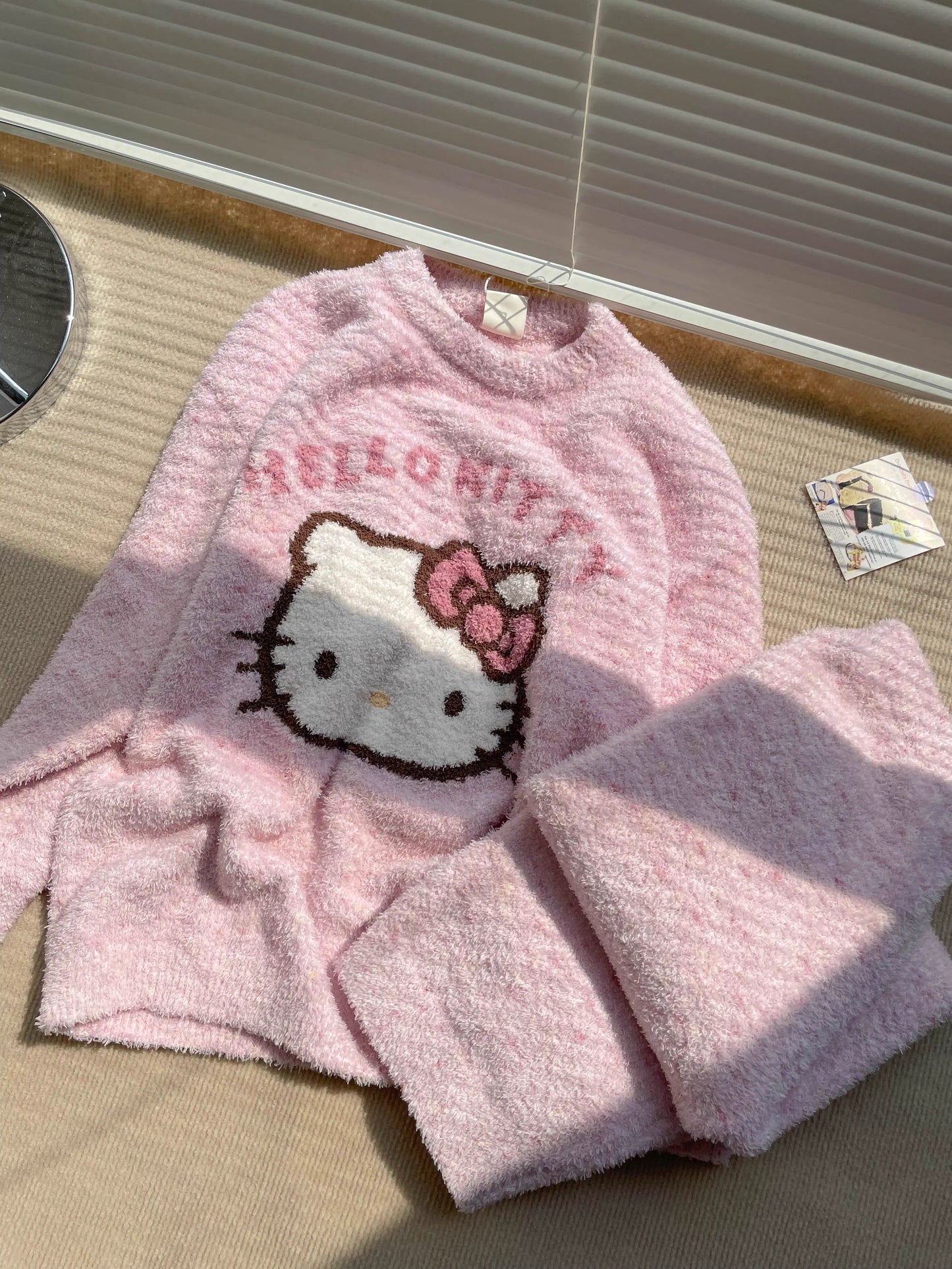 Hello Kitty fuzzy Long Sleeve Lounge wear Pajama Set