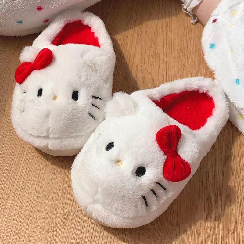 Hello Kitty Fuzzy Slippers Women Kawaii Slippers