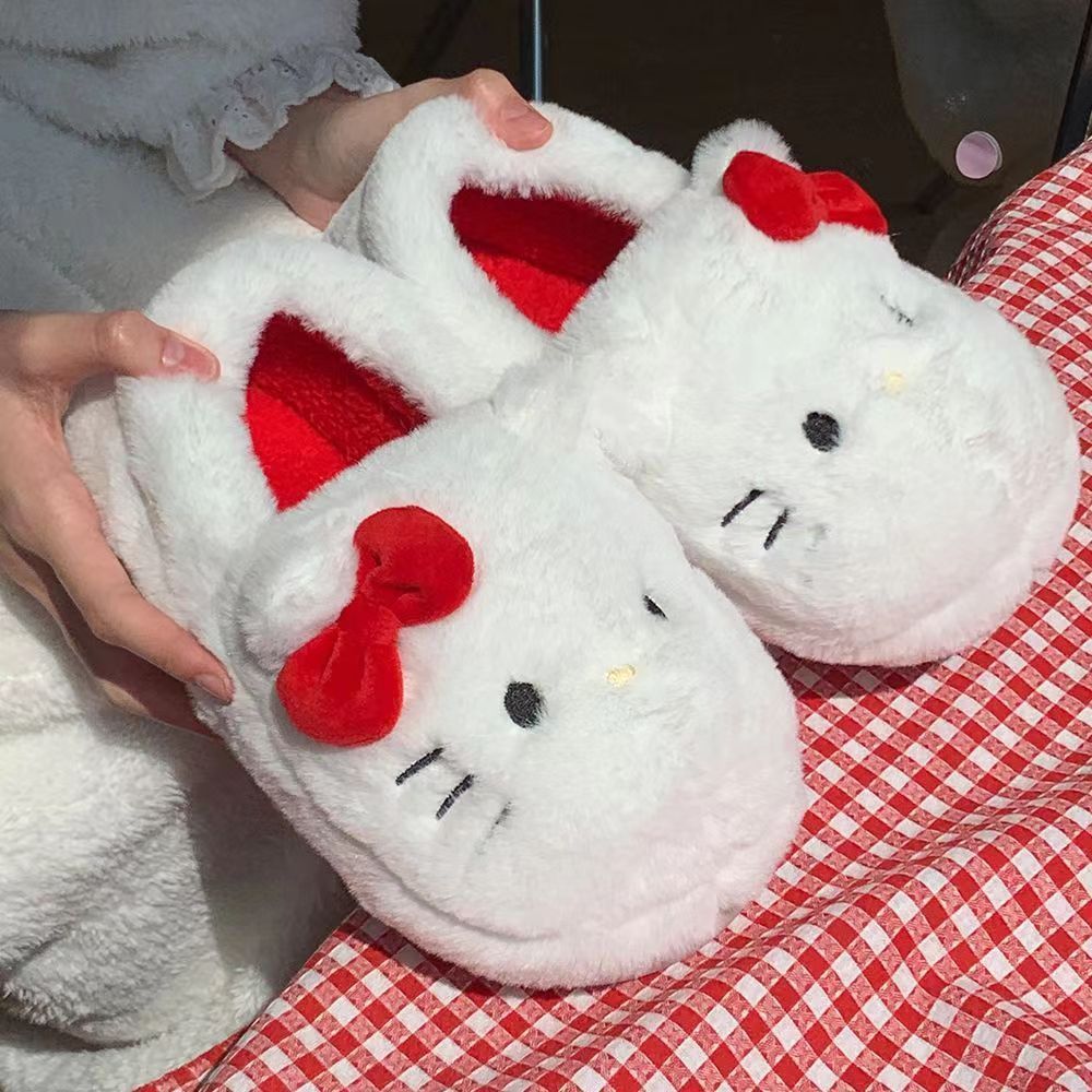 Hello Kitty Fuzzy Slippers Women Kawaii Slippers