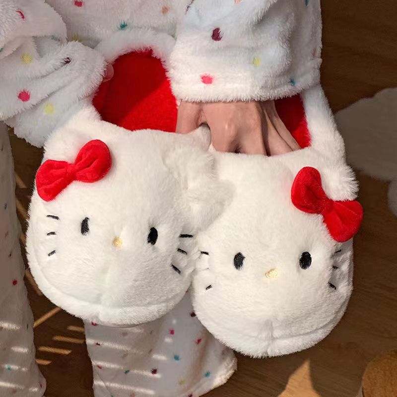 Hello Kitty Fuzzy Slippers Women Kawaii Slippers