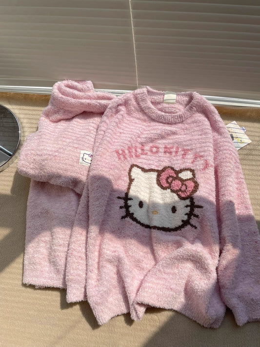 Hello Kitty fuzzy Long Sleeve Lounge wear Pajama Set