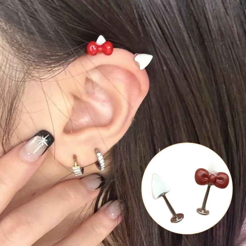 Heart Bow 2Pcs Earrings