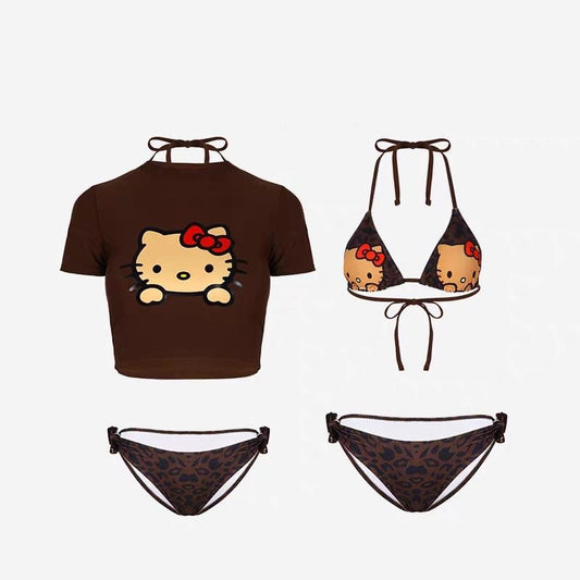 Hello Kitty Women's 3 Piece Swimsuit Halter String Bikini  Bathing Suits