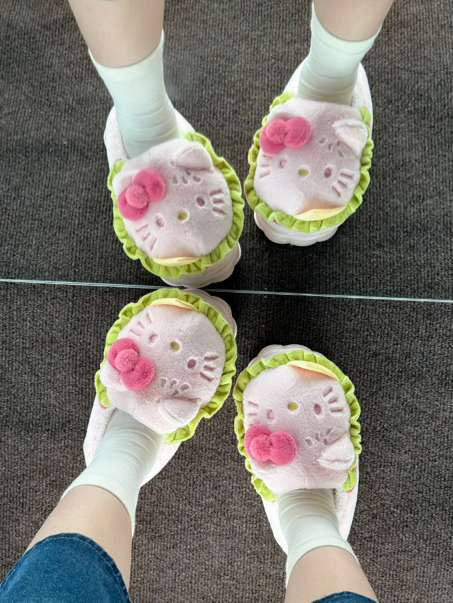 H K Hamburger Shape Slippers Fluffy Shoes