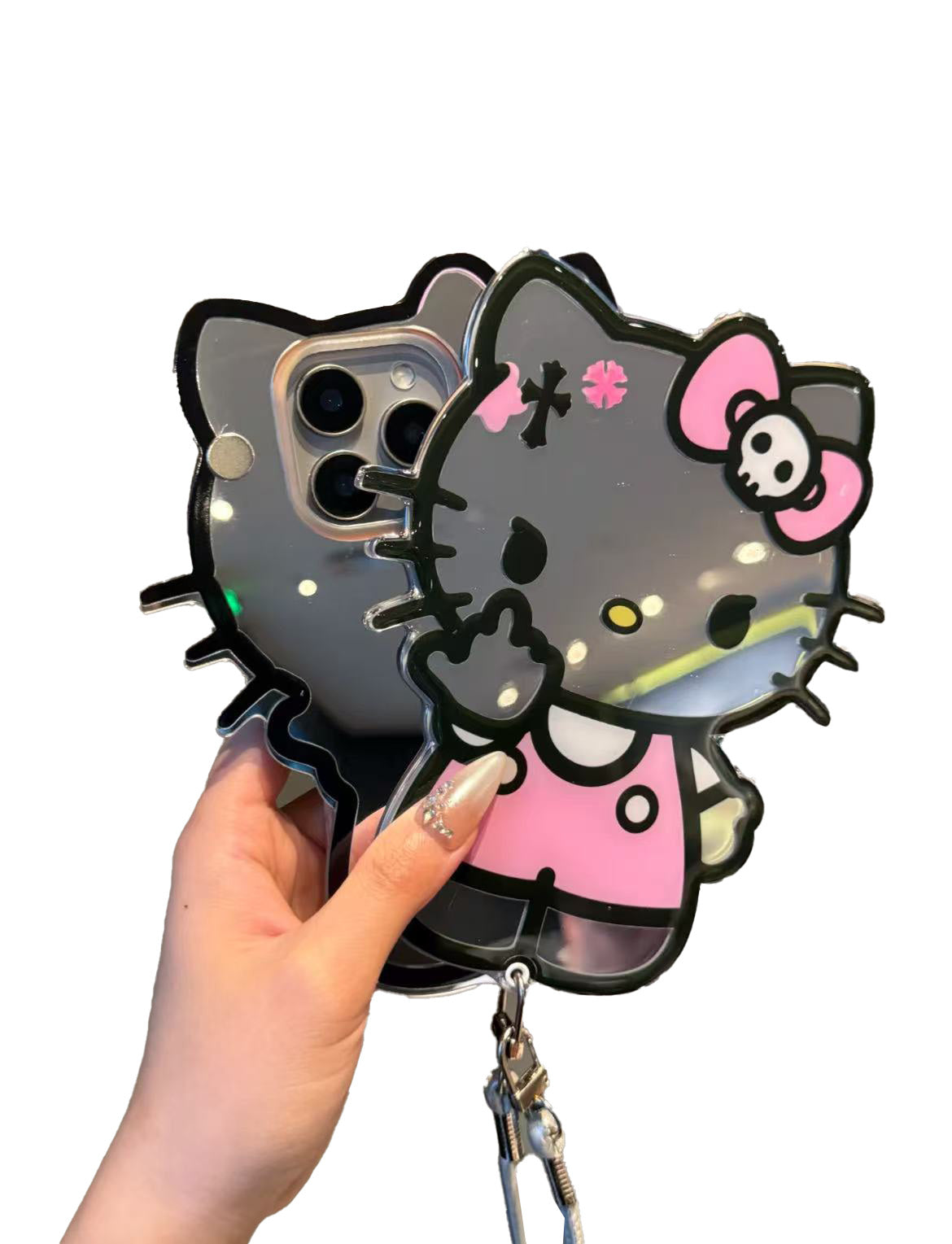Hello Kitty Shaped Folding Mirror Phone Case with Strap