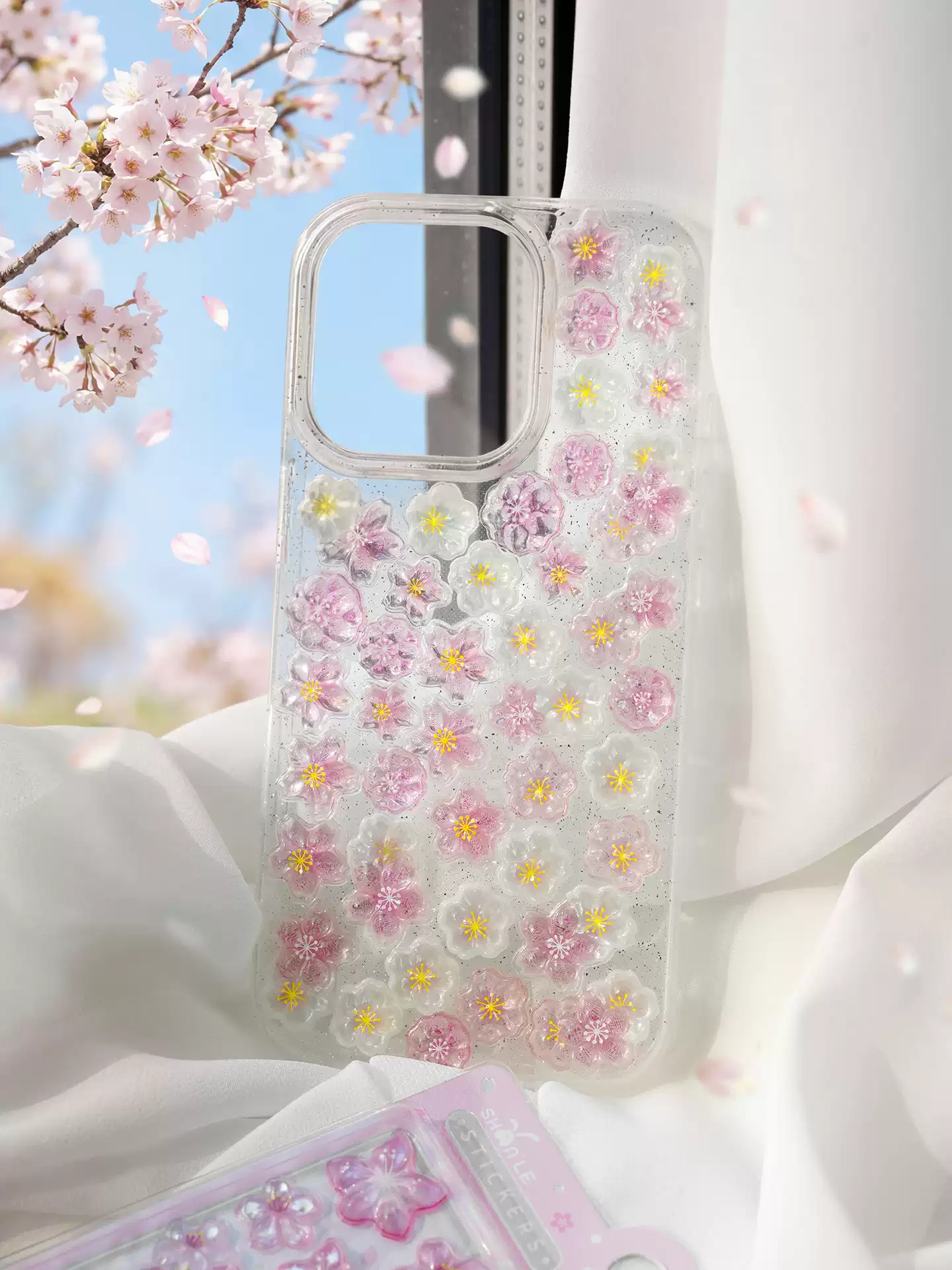 3D Cherry Blossom Relief Decorative Sticker