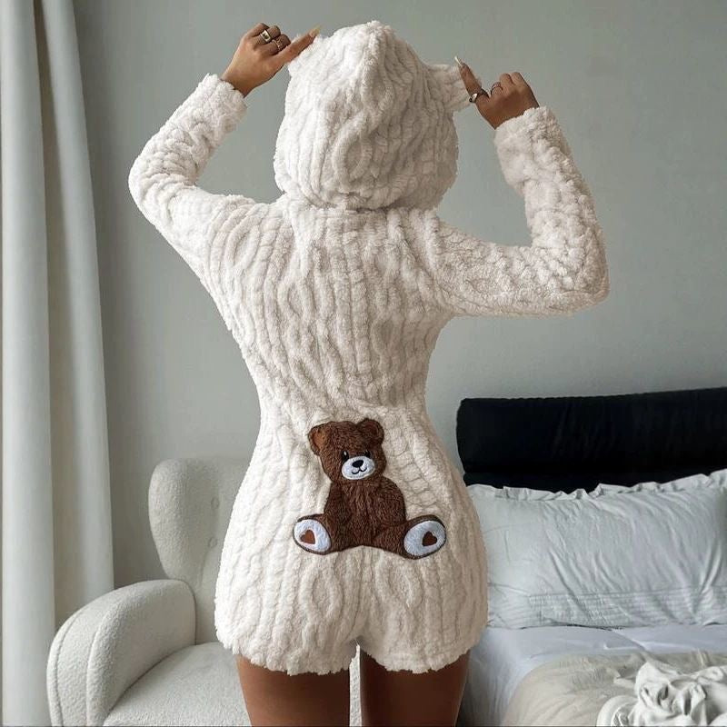 Bear-themed hooded fleece tracksuit