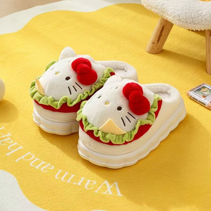H K Hamburger Shape Slippers Fluffy Shoes