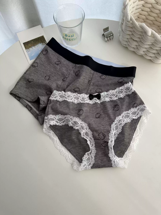 HK Grey Couple Lace Panty Set