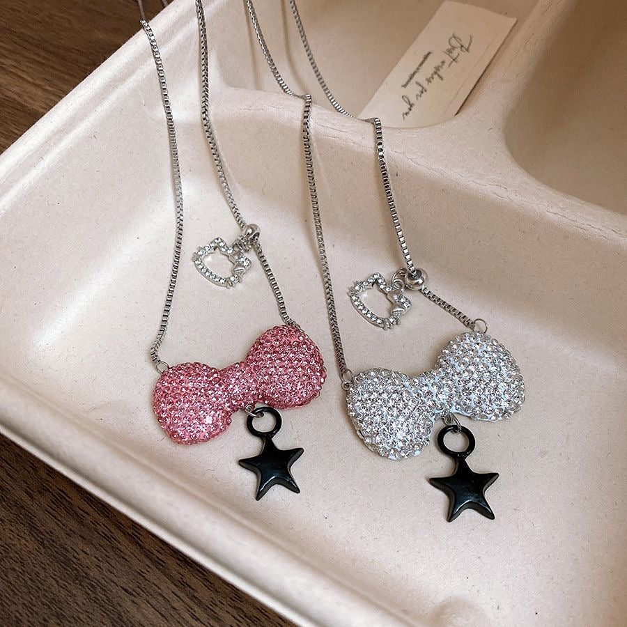 HK Pink Bow Collarbone Necklace