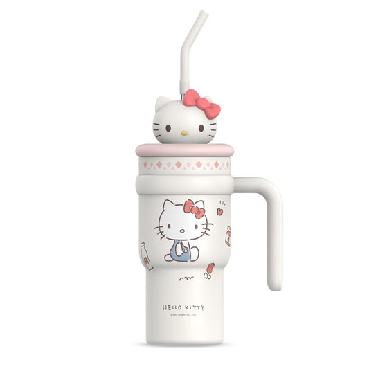 Sanrio Hello Kitty 700ml Stainless Steel Insulated Mug with Handle, Lid, and Straw