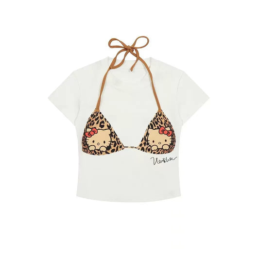 Hello Kitty Short-Sleeved T-Shirt, Fetro Leopard Print, Bikini Design