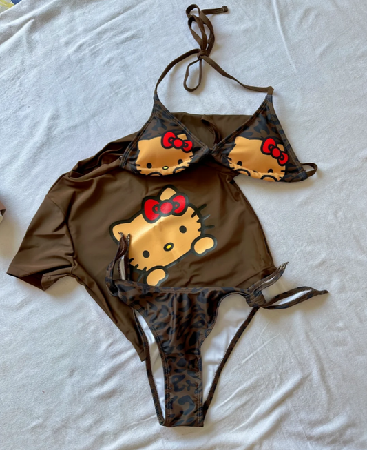 H K 3 Piece Swimsuit Halter String Bikini