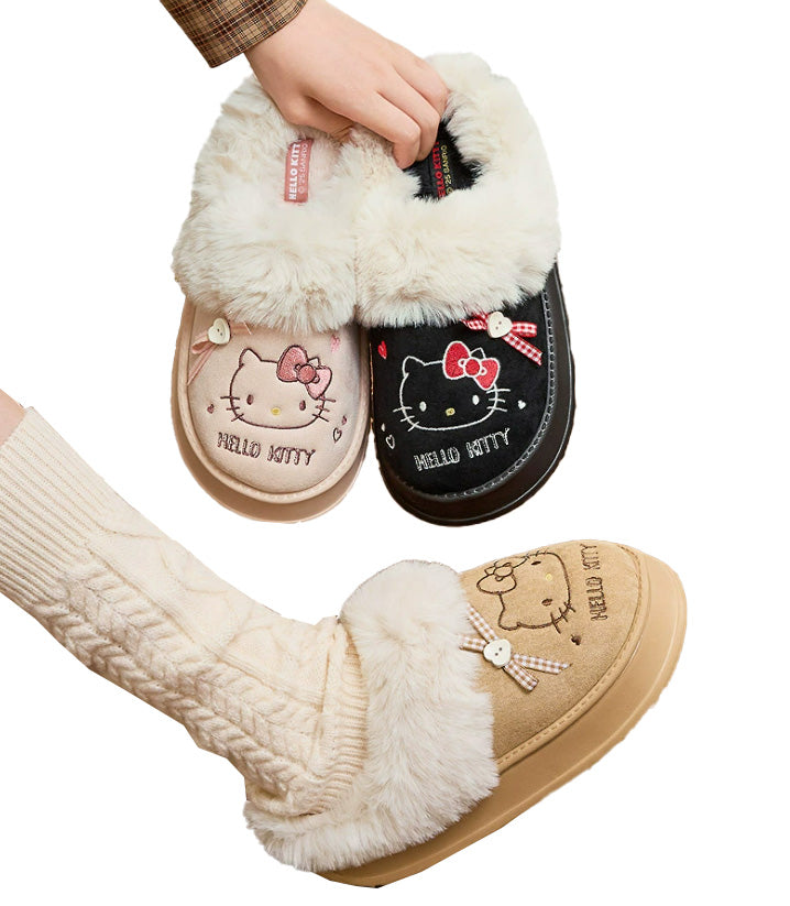 Hello Kitty Plush Slippers - Cute Fall/Winter Home Shoes for Indoor and Outdoor Use