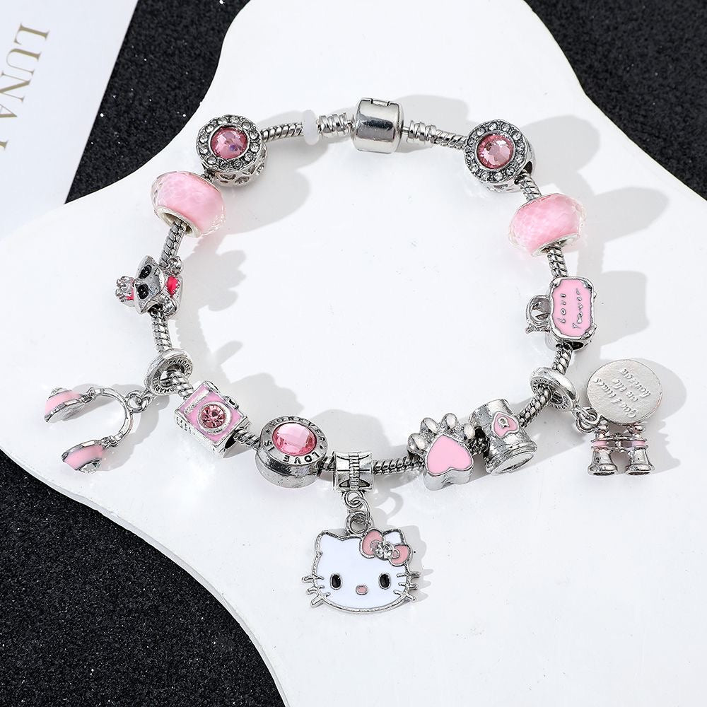 Hello kitty Charm Bracelets Stainless Steel Bangle Bracelet Jewelry Gift for Women Girls