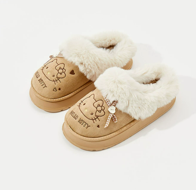 Hello Kitty Plush Slippers - Cute Fall/Winter Home Shoes for Indoor and Outdoor Use