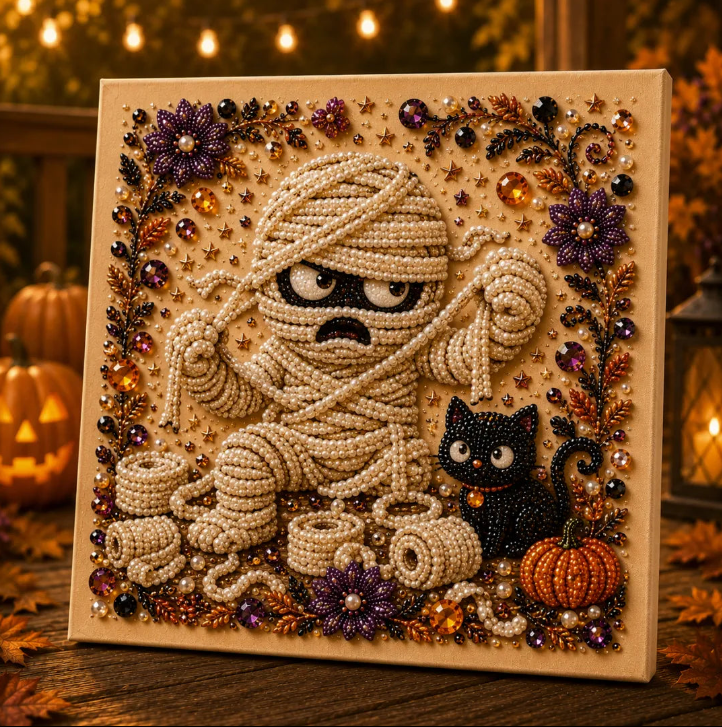 Halloween Ghost Pearl Art DIY Kit, Spooky Cute 3D Diamond-Painting Crafts