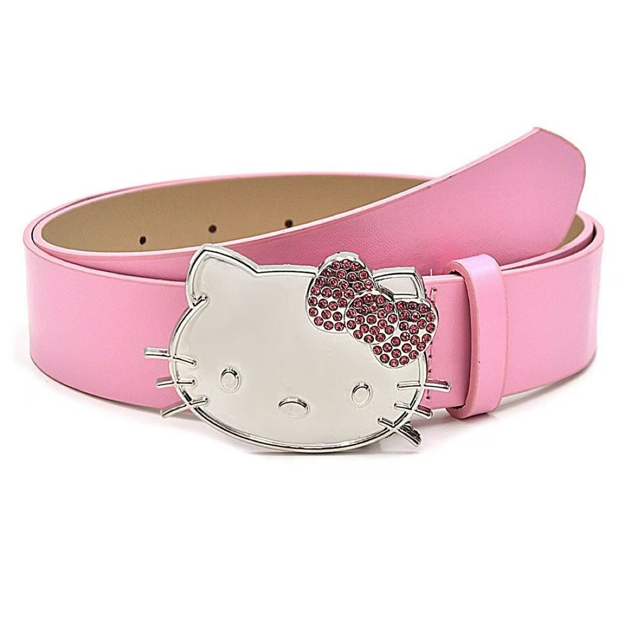 Kitty rhinestone belt Y2k belt women's denim leather belt