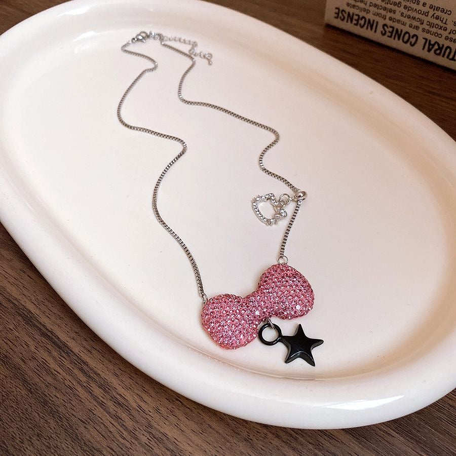 HK Pink Bow Collarbone Necklace