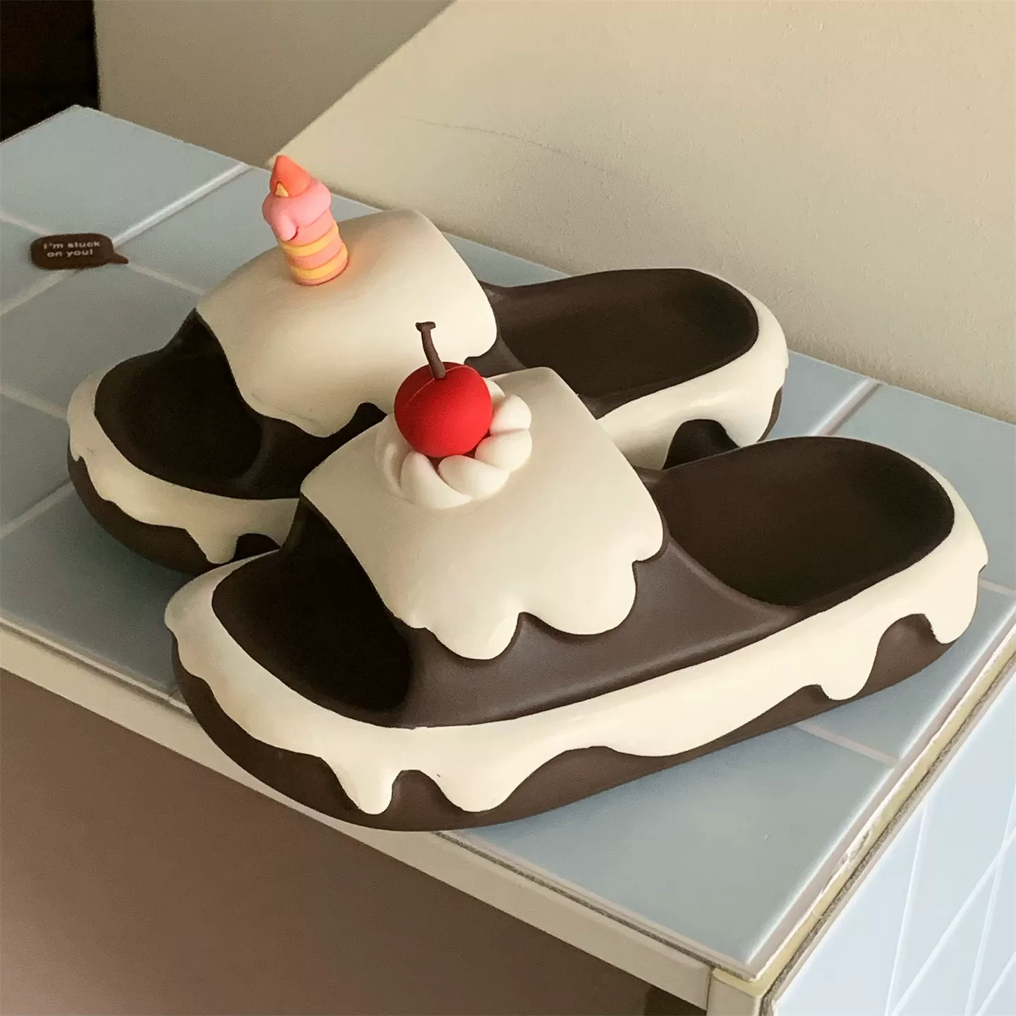 Cute Cherry Cream Cake Slippers