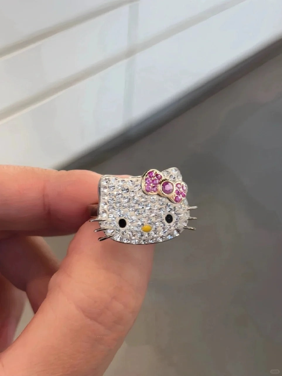 Hello Kitty Rhinestone Open Adjustable Ring